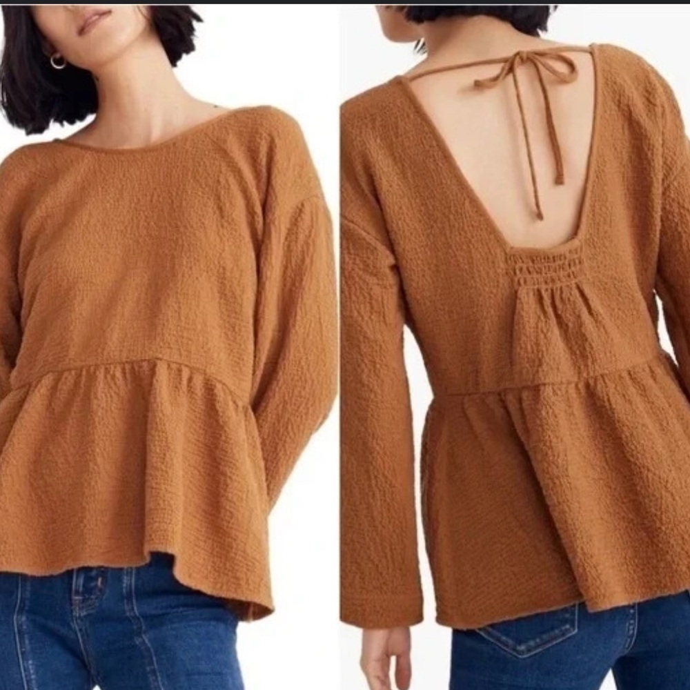 Madewell Textured Brown Peplum Blouse